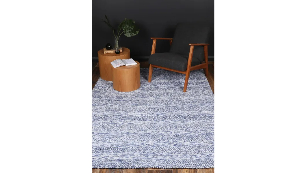 Halo Blue Rings and Bubble Pattern Wool Blend Rug