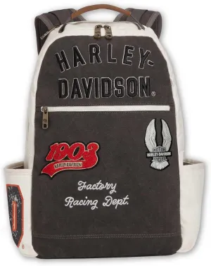 Harley-Davidson Multiple Patches & Logos Vintage Backpack, Durable Canvas