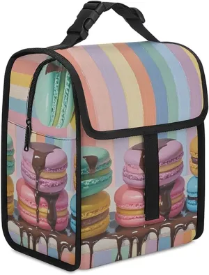 Insulated Lunch Bag, Macaron Art Printed Reusable Lunch Bag Lunch Container Tote Bag Cooler Bag for Camping Picnic Women Men Office Work Travel