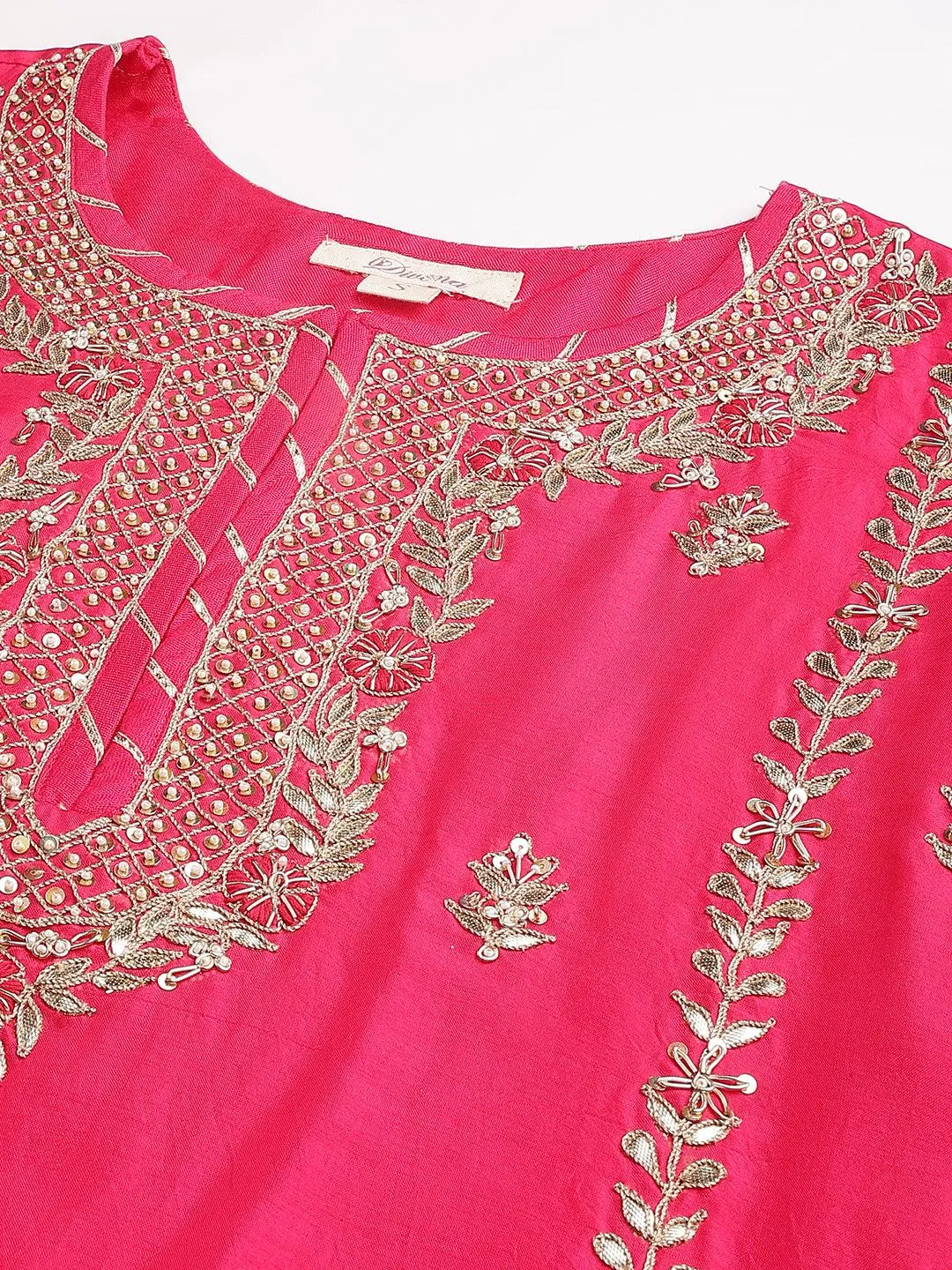 Jashvi Pink russian silk Hand embroidery Kurta Sharara with Organza dupatta