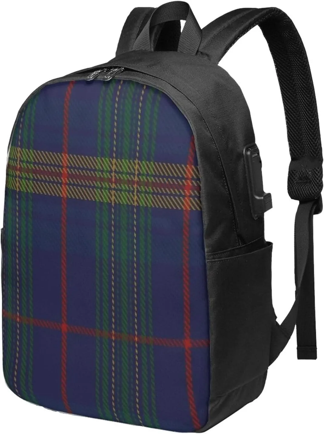 Jenkins Of Wales Clan Family Tartan Usb Travel Laptop Backpack  Durable Polyester Backbag With Charging Port & Headphone Jack