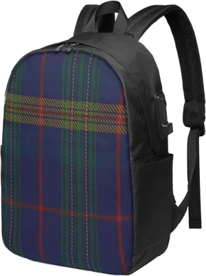 Jenkins Of Wales Clan Family Tartan Usb Travel Laptop Backpack  Durable Polyester Backbag With Charging Port & Headphone Jack