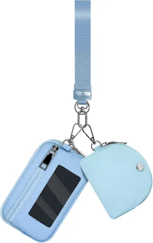Keychain Wristlet Wallet for Women Zippered Dual Pouch Wristlet Nylon Coin Purse Small Wallet with Key Ring