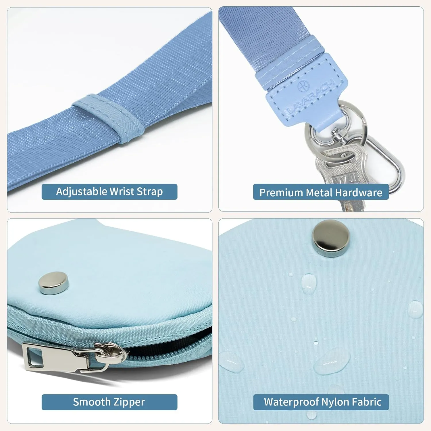 Keychain Wristlet Wallet for Women Zippered Dual Pouch Wristlet Nylon Coin Purse Small Wallet with Key Ring