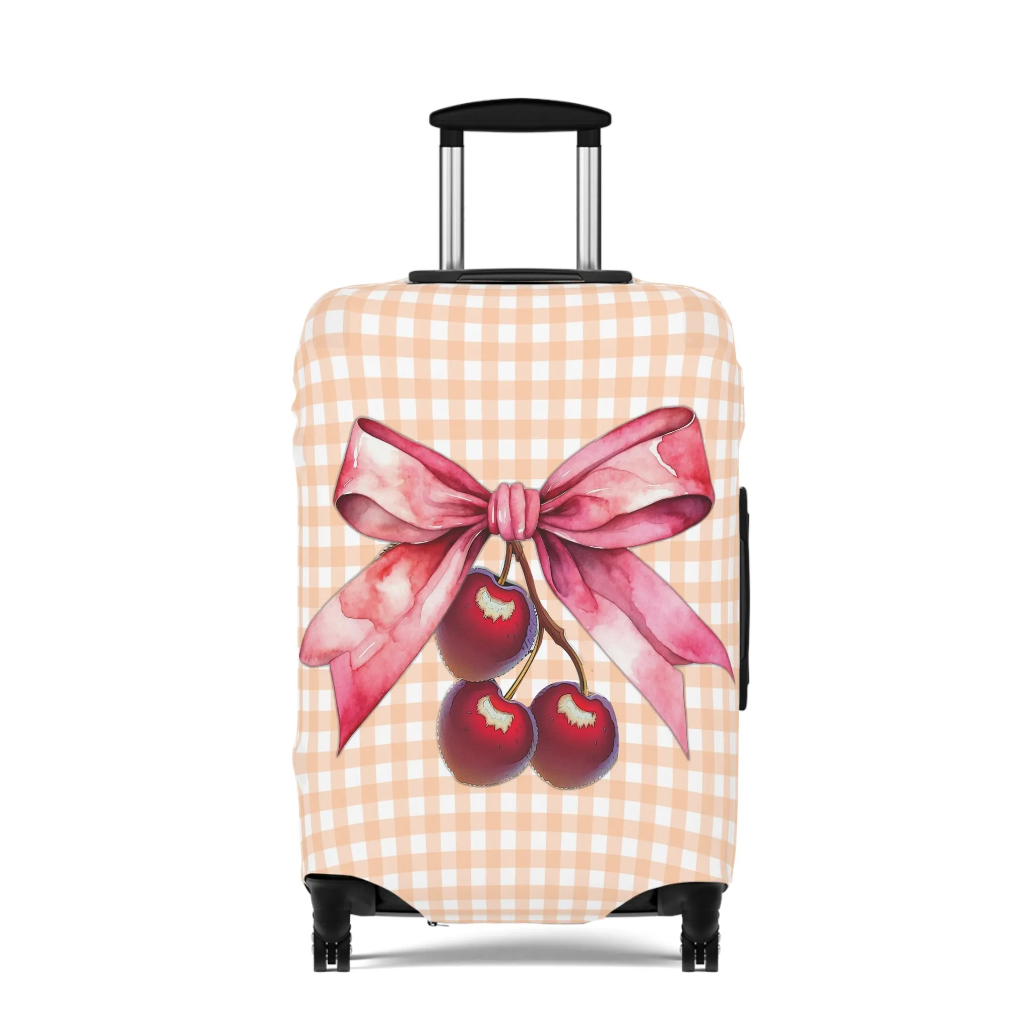 Luggage Cover, Rockabilly, Coquette, Pastel Orange Gingham, Cherries and Ribbon, awd-2510