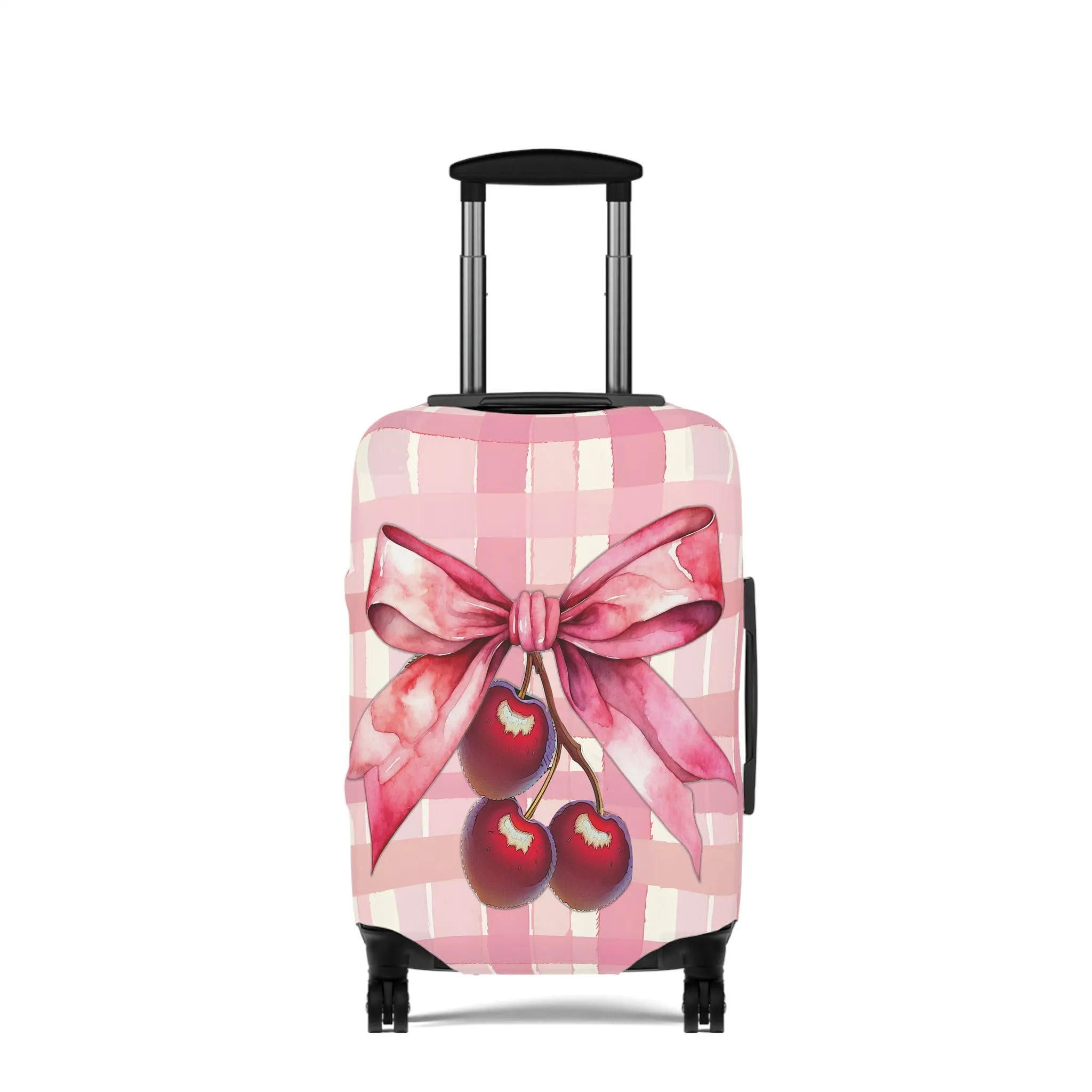 Luggage Cover, Rockabilly, Coquette, Pink Tartan, Cherries and Ribbon, awd-2517