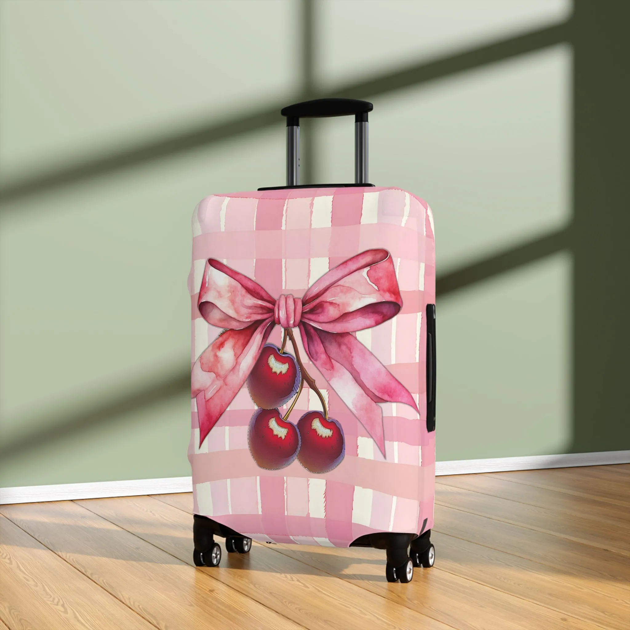 Luggage Cover, Rockabilly, Coquette, Pink Tartan, Cherries and Ribbon, awd-2517