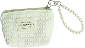 MINI Makeup Bag,Cosmetic bag Lipstick bag Travel Portable Zipper Make up Pouch coin purse for Women (white)