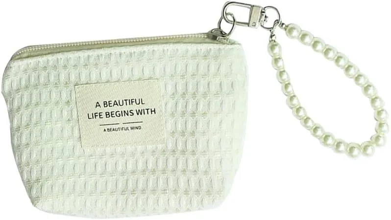 MINI Makeup Bag,Cosmetic bag Lipstick bag Travel Portable Zipper Make up Pouch coin purse for Women (white)