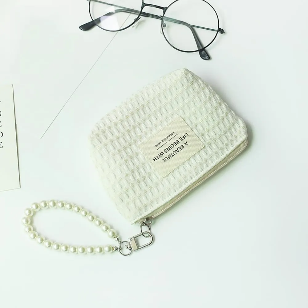 MINI Makeup Bag,Cosmetic bag Lipstick bag Travel Portable Zipper Make up Pouch coin purse for Women (white)