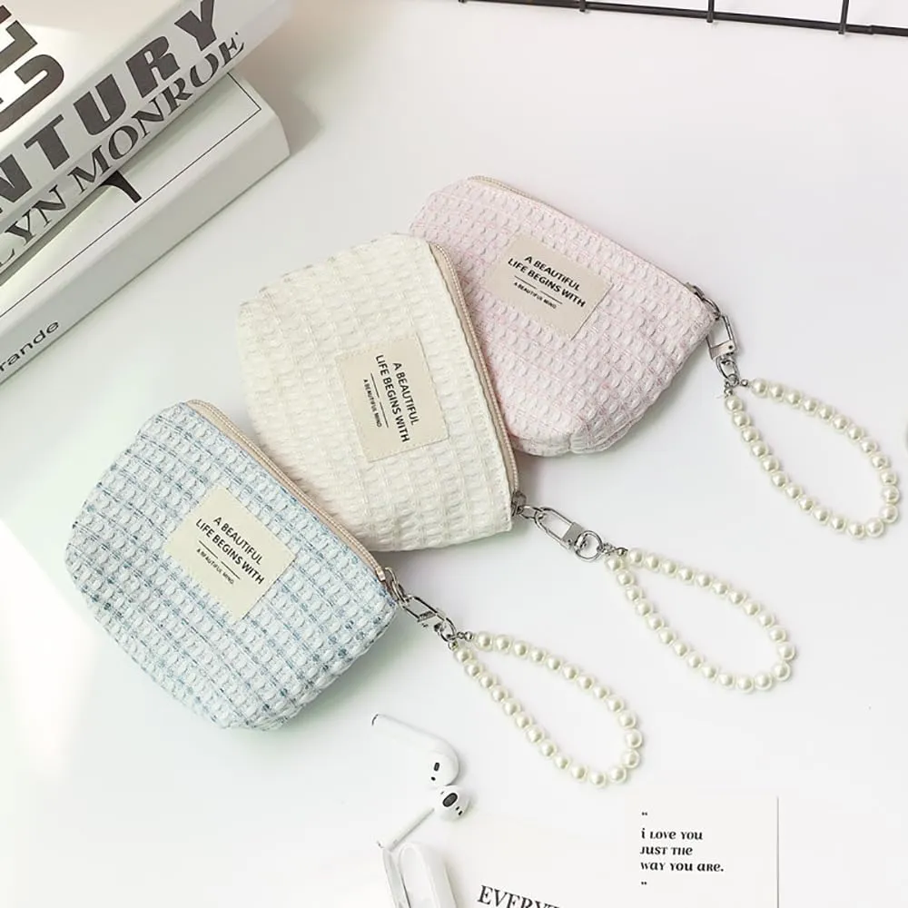 MINI Makeup Bag,Cosmetic bag Lipstick bag Travel Portable Zipper Make up Pouch coin purse for Women (white)