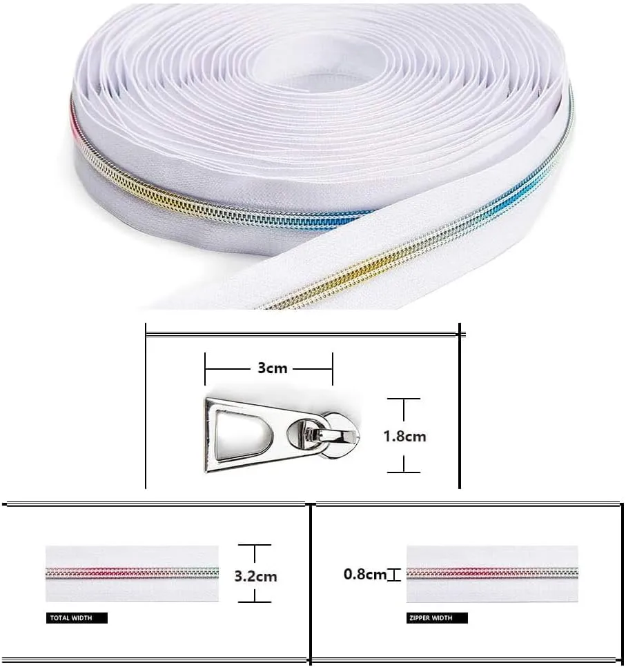 Nylon Zippers by The Yard - White with 20PCS Slider - Long Zippers for Tailor Sewing Crafts - 10 Yards