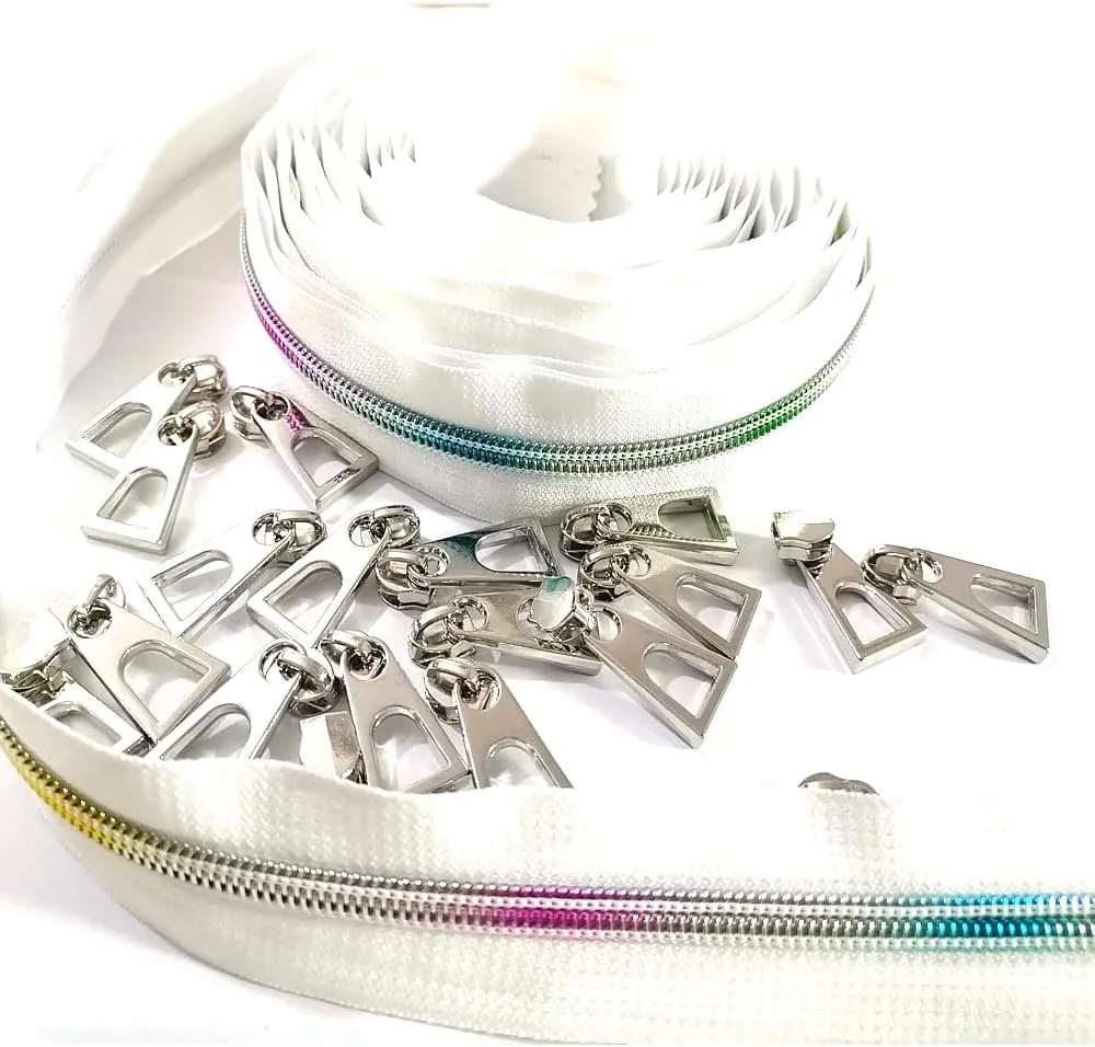 Nylon Zippers by The Yard - White with 20PCS Slider - Long Zippers for Tailor Sewing Crafts - 10 Yards