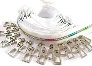 Nylon Zippers by The Yard - White with 20PCS Slider - Long Zippers for Tailor Sewing Crafts - 10 Yards