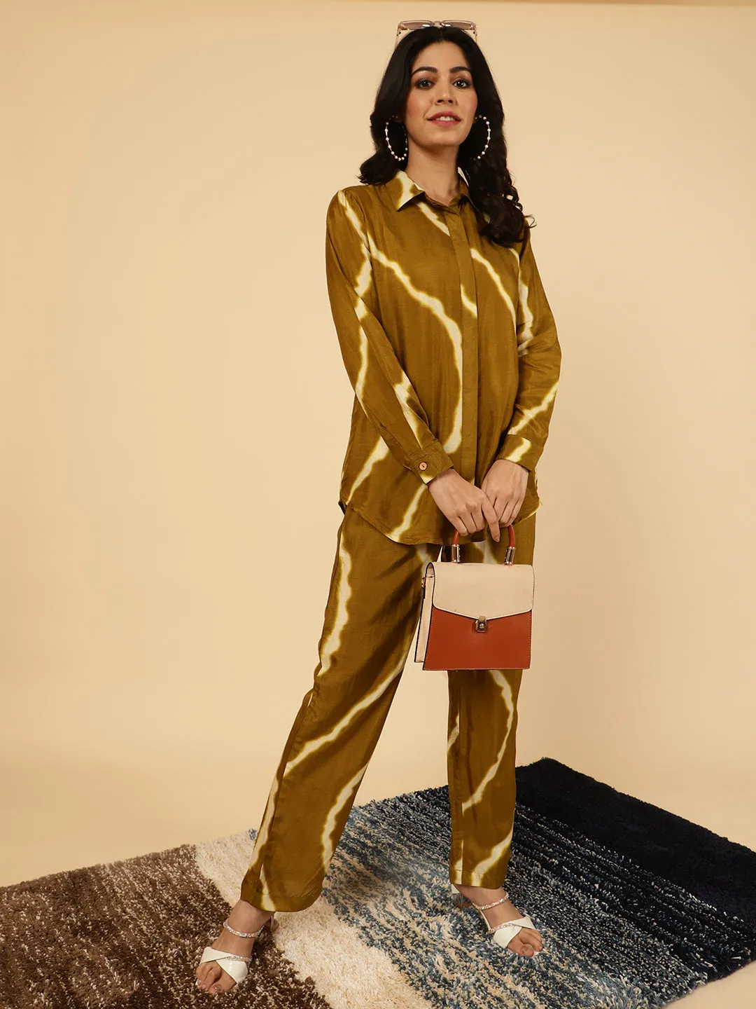 Olive Green Lehriya Co-ord Set