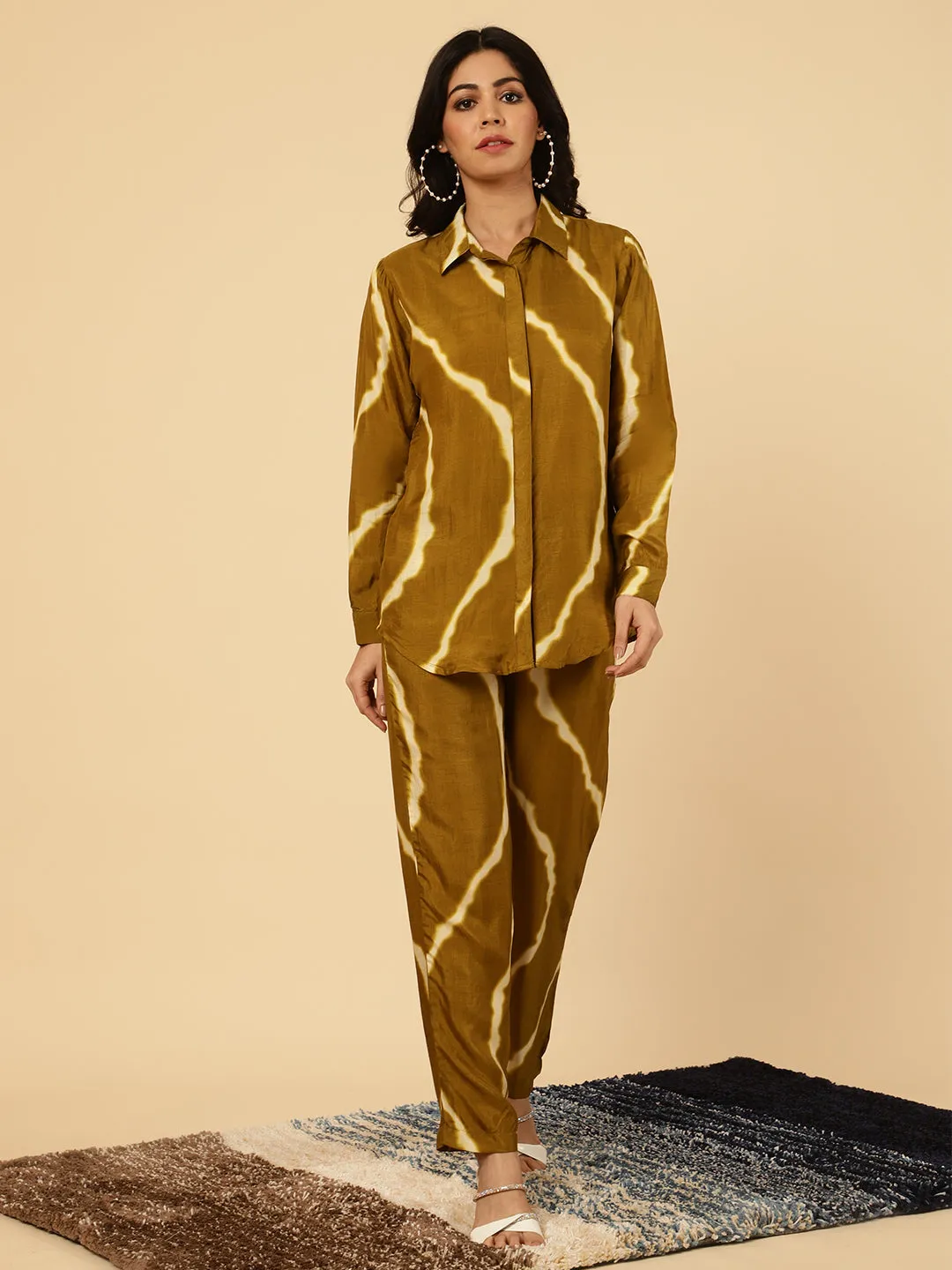 Olive Green Lehriya Co-ord Set