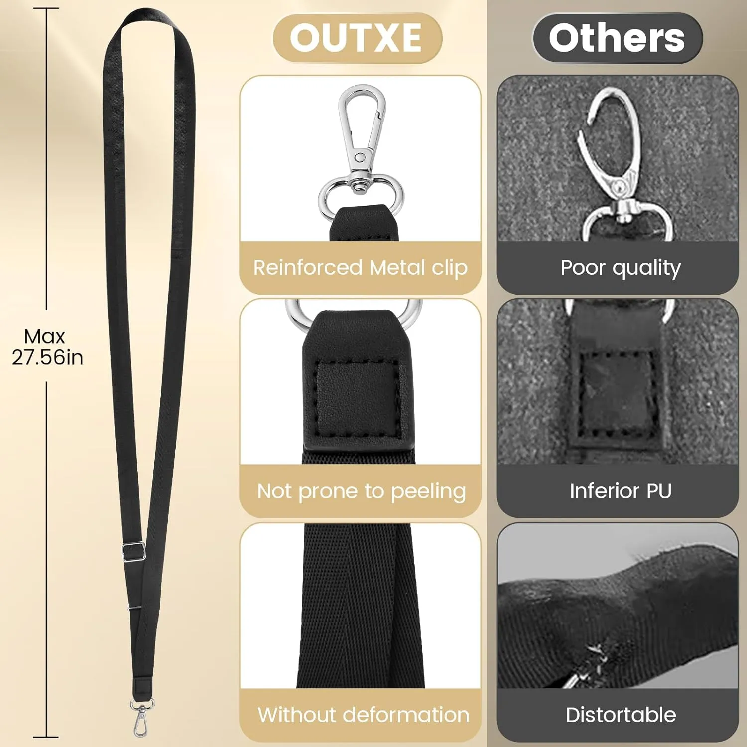 OUTXE Phone Lanyard- 2-Pack Adjustable Neck Strap, 2 Phone Patches & 2 Clear Cellphone Tab, Nylon Cell Phone Lanyard Compatible with All Smartphone (Black)