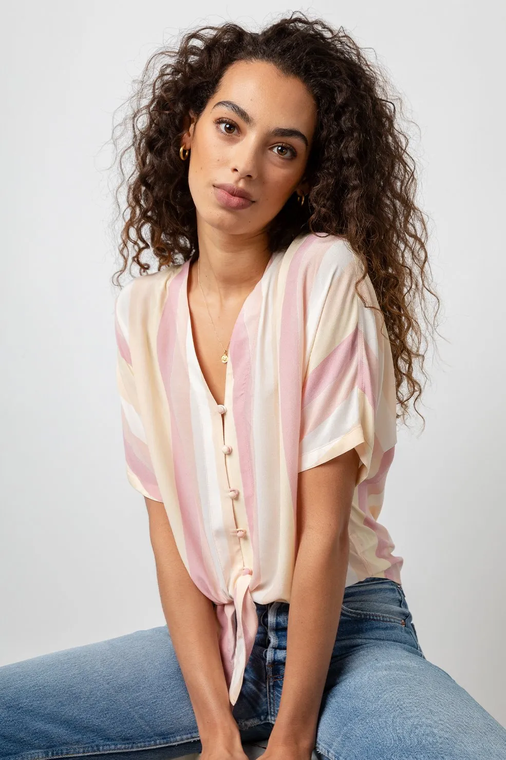 Rails - Thea Buttoned Blouse in Sunrise Stripe