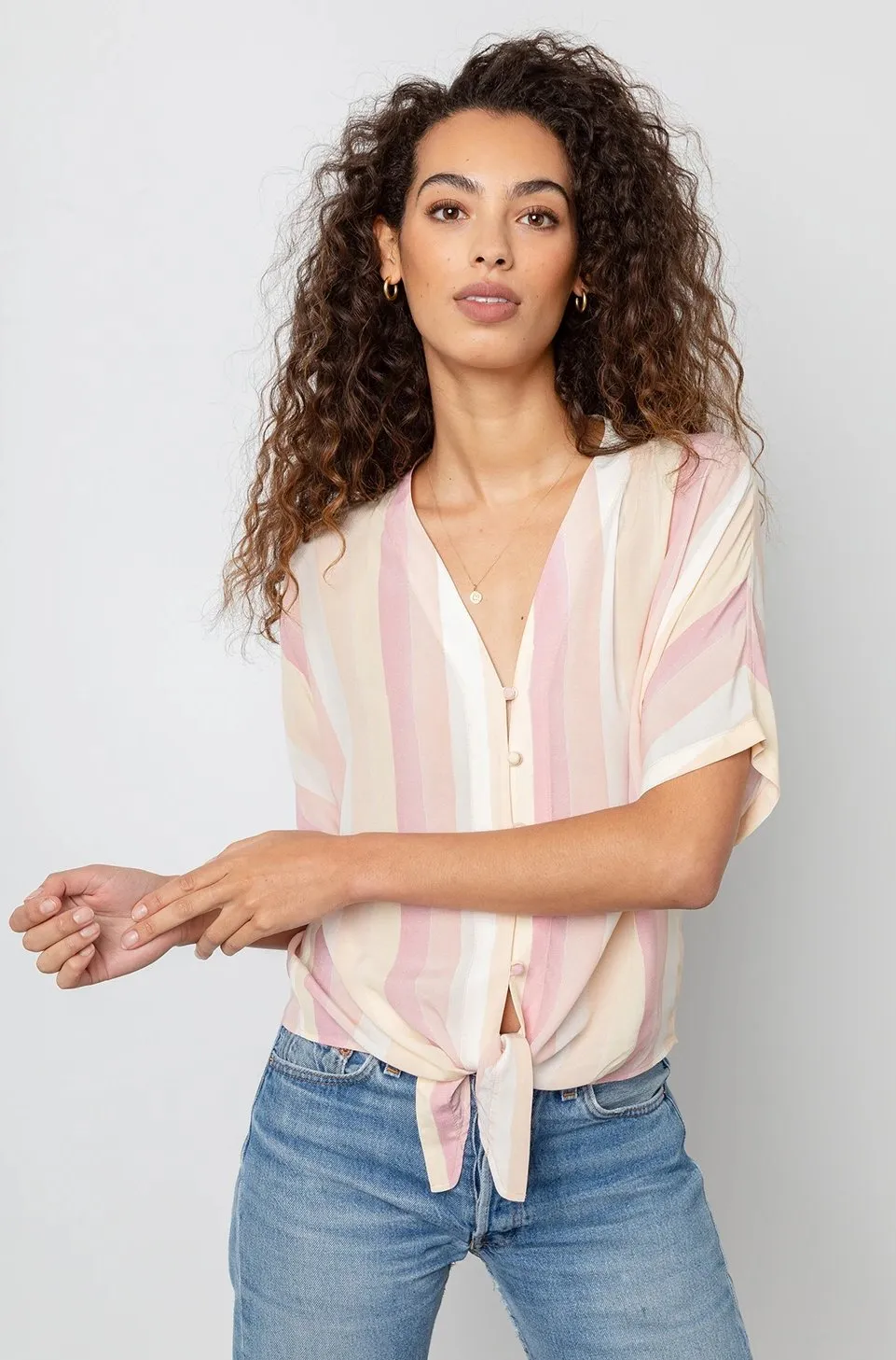 Rails - Thea Buttoned Blouse in Sunrise Stripe