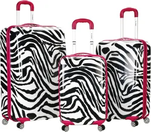 Rockland Safari Hardside Spinner Wheel Luggage, PINKZEBRA, 3-Piece Set (20/24/28)