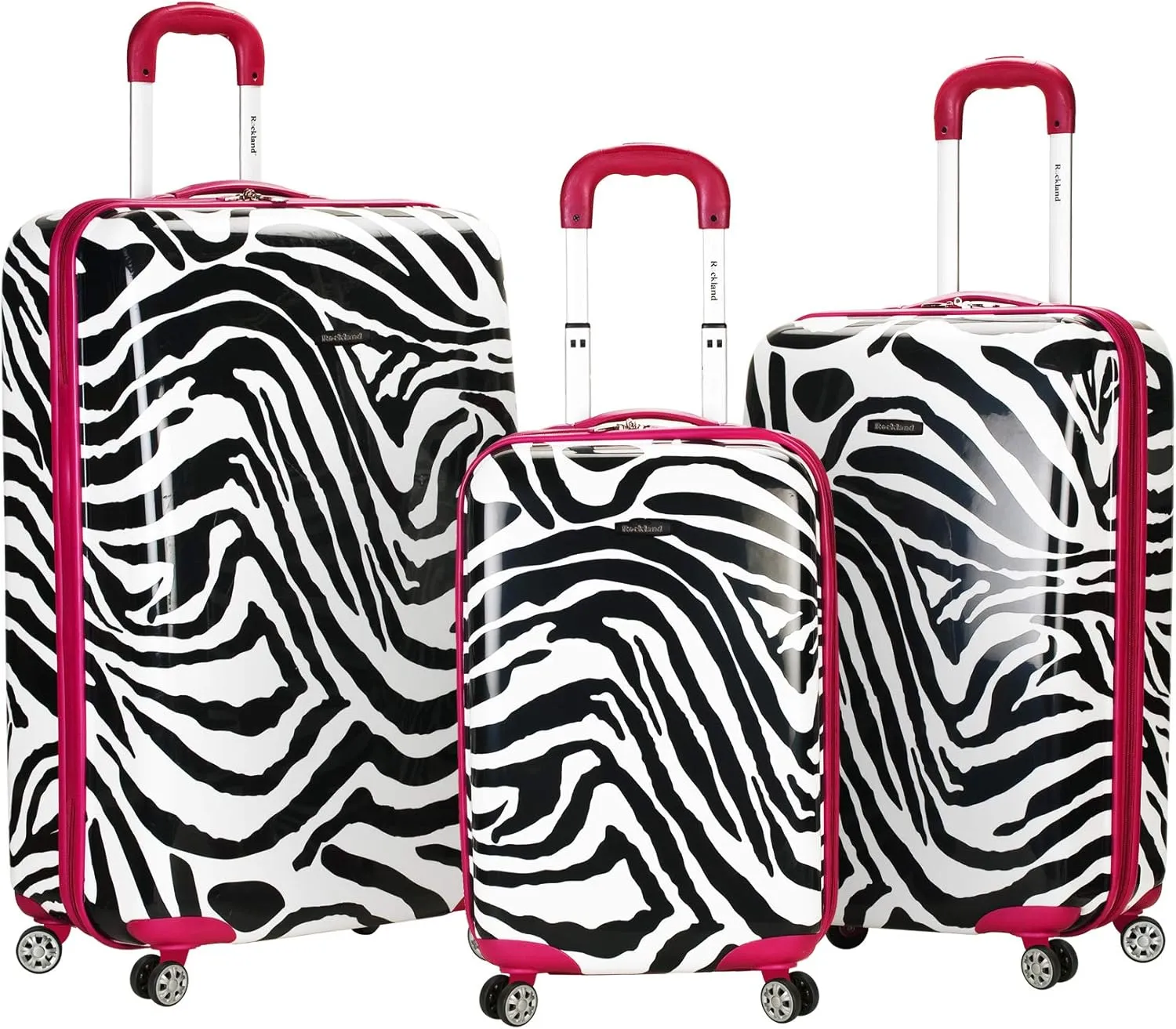 Rockland Safari Hardside Spinner Wheel Luggage, PINKZEBRA, 3-Piece Set (20/24/28)