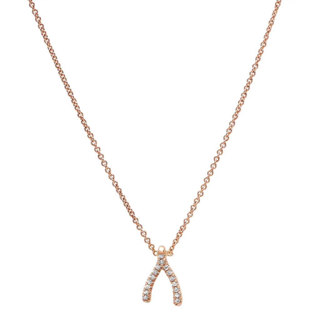 Rose Gold Diamond Mini Wishbone Necklace
