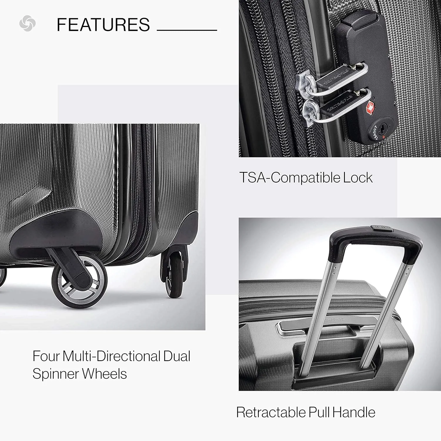 Samsonite Winfield 3 DLX Hardside Expandable Luggage with Spinners, Checked-Medium 25-Inch, Graphite Grey