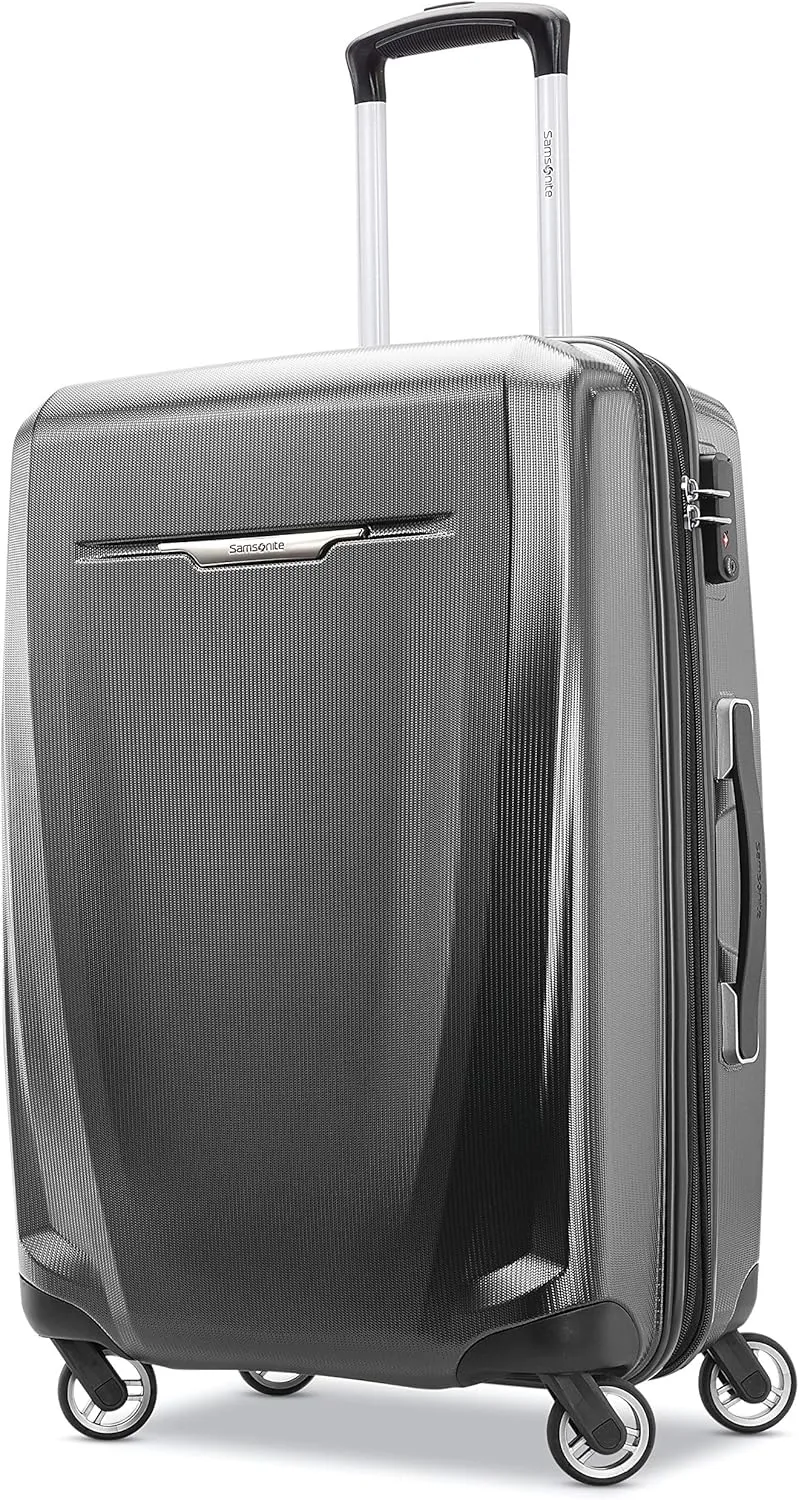 Samsonite Winfield 3 DLX Hardside Expandable Luggage with Spinners, Checked-Medium 25-Inch, Graphite Grey