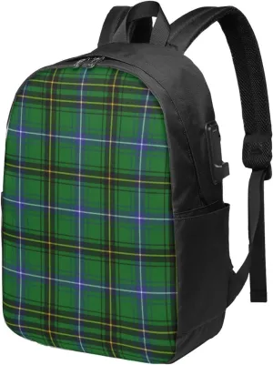 Scottish Clan Henderson Tartan Plaid Usb Travel Laptop Backpack  Durable Polyester Backbag With Charging Port & Headphone Jack