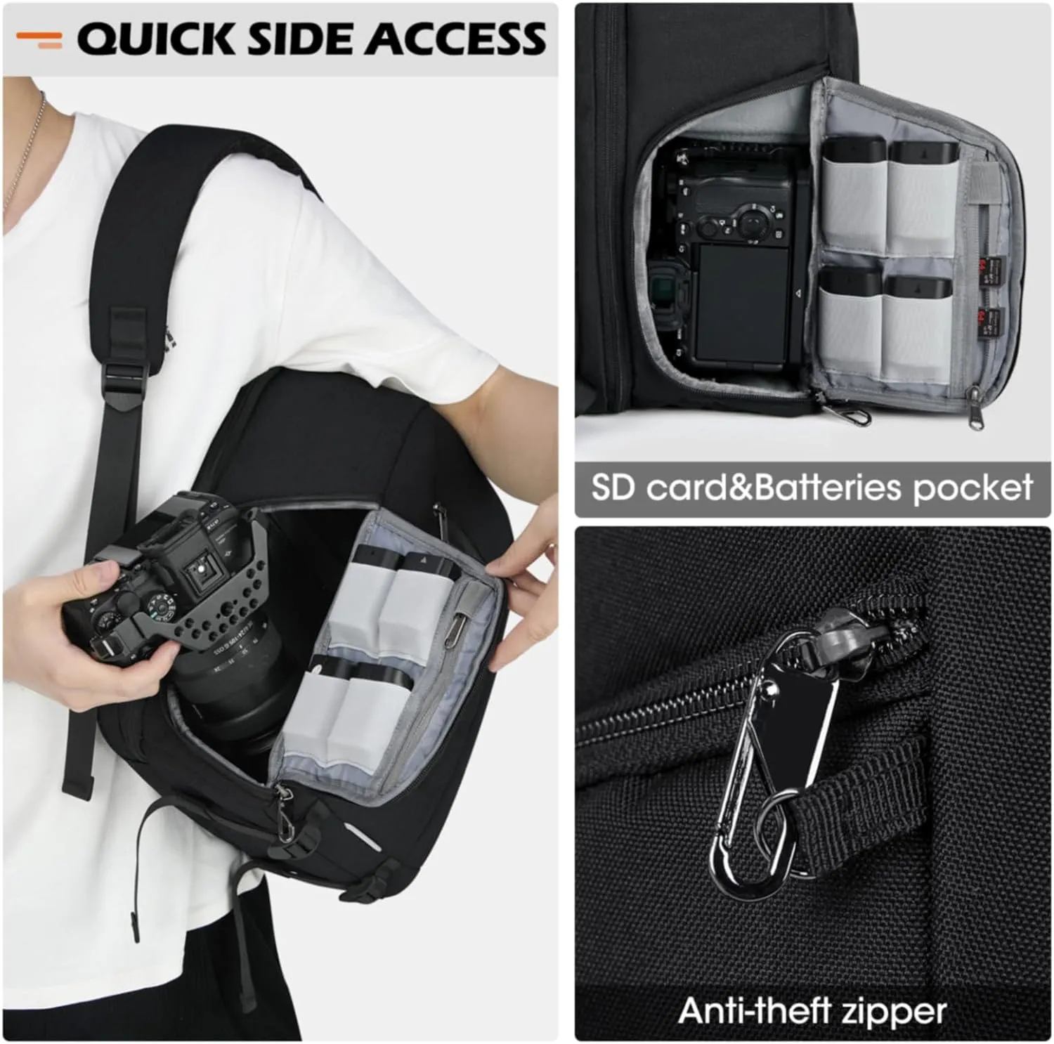 SDYSM Camera Bag Backpack Professional for DSLR SLR Mirrorless Camera Waterproof Laptop Back Pack 15.6 Inch with Rain Cover Anti Theft Travel Case Large Capacity Photography Backpack Black
