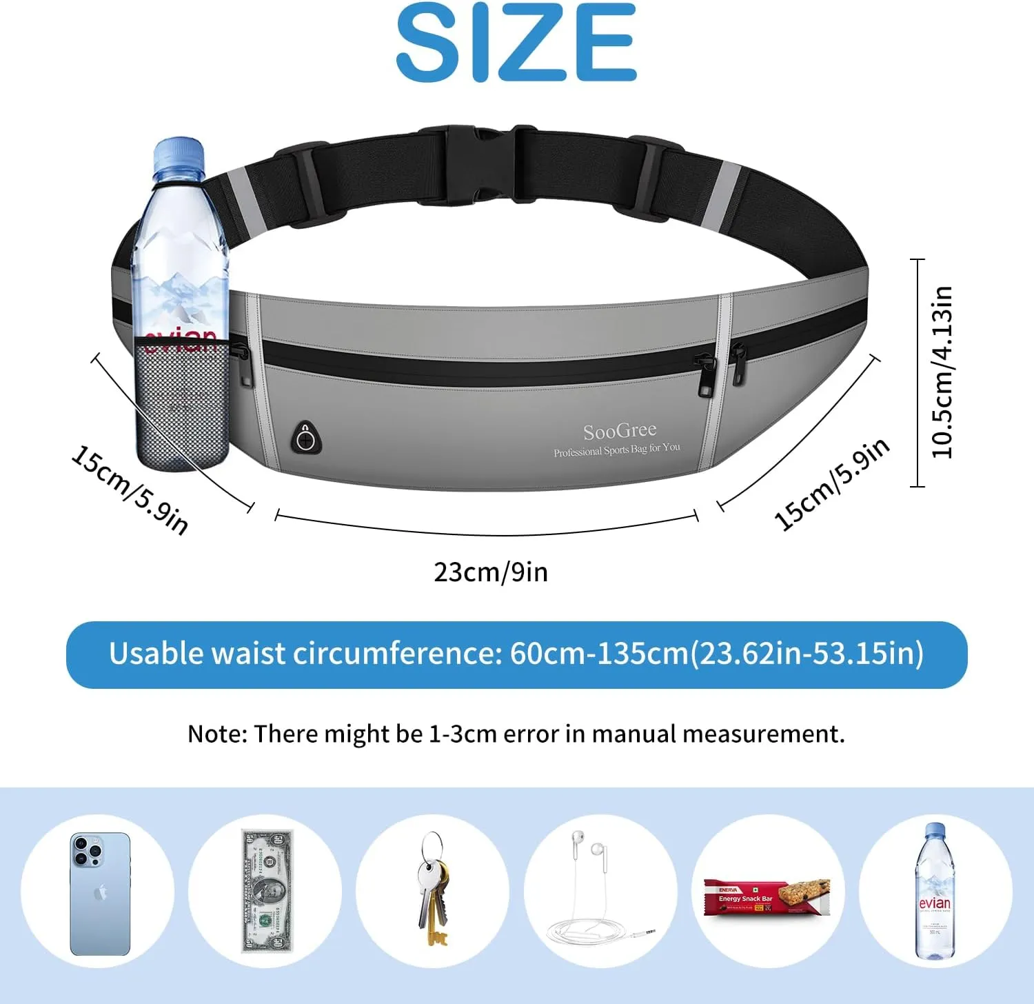 Slim Running Belt Sport Fanny Pack for Women Men,Outdoor Reflective Waist Pack Runner Pouch Belt, Zipper Waterproof Running Phone Holder Jogging Pouch for Phone Money Belt Waist Bag (Gray)