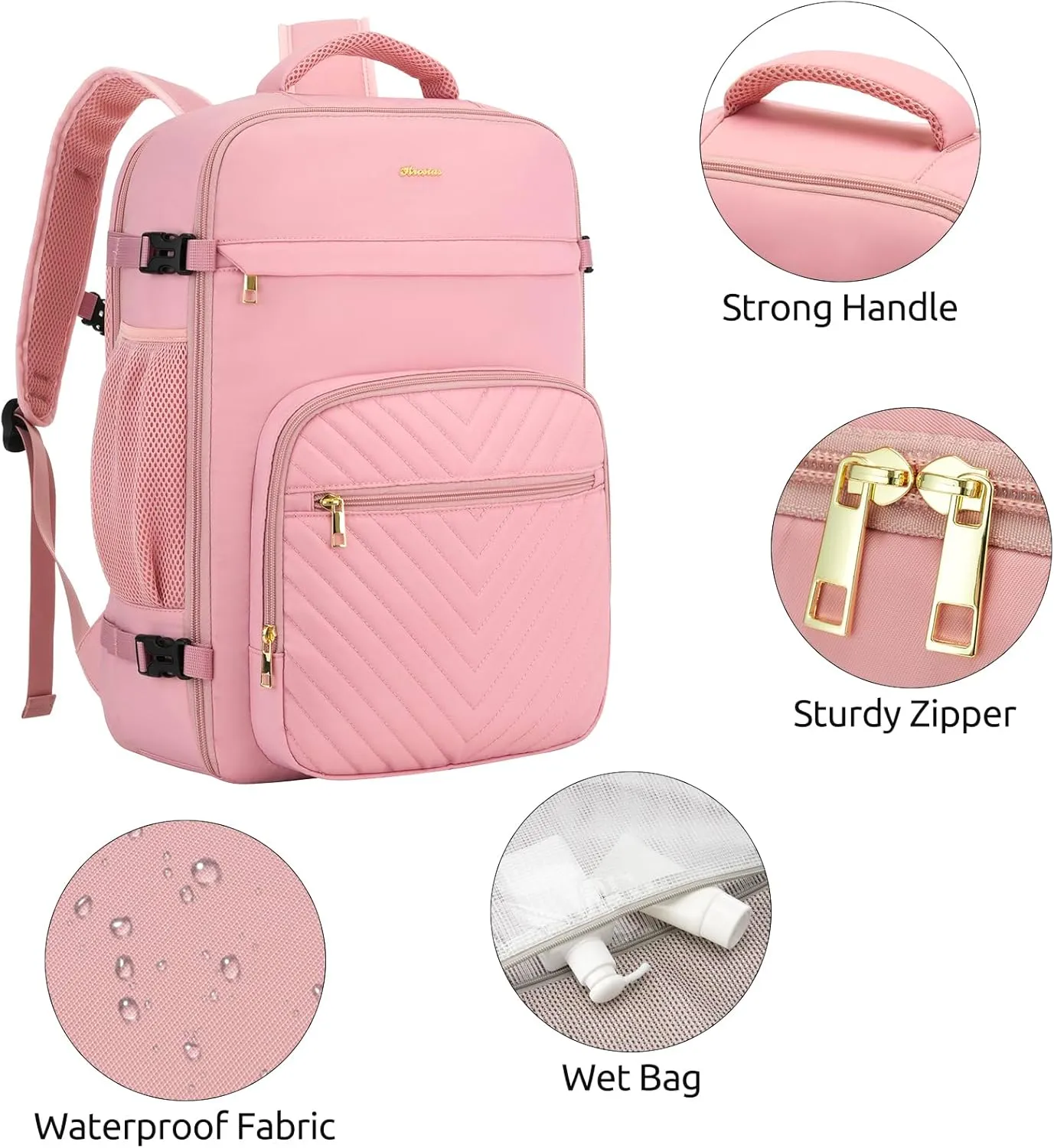 Travel Backpack for Women, Carry On Backpack for Airplanes Flight Approved, Waterproof Large Weekender Overnight Bag Fit 17 Inch Laptop with USB Charging Port, Pink