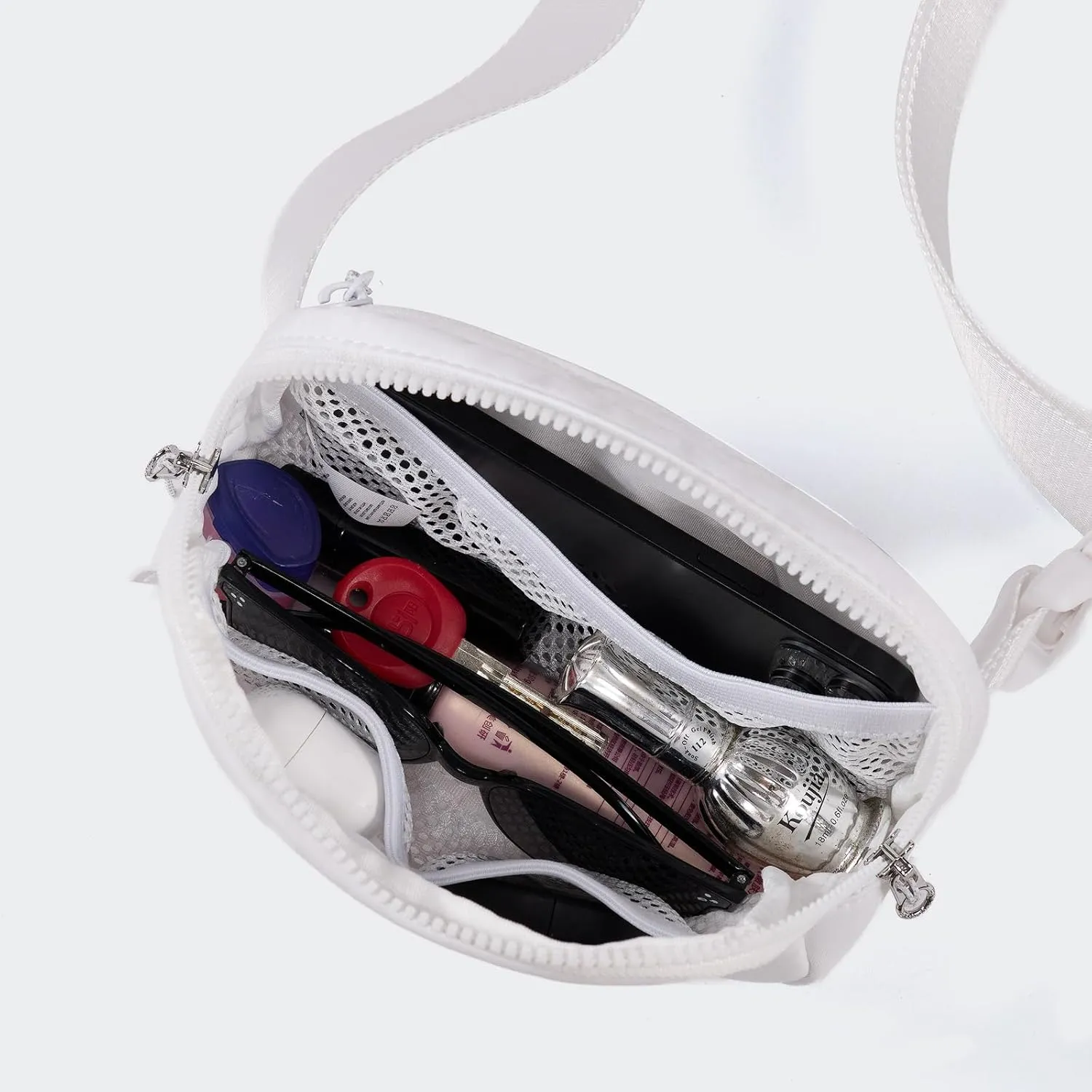  Unisex Mini   and Extender Strap, Adjustable Strap Nylon Cross Body Sling Bag for Workout, Running, Traveling, Hiking. (White)