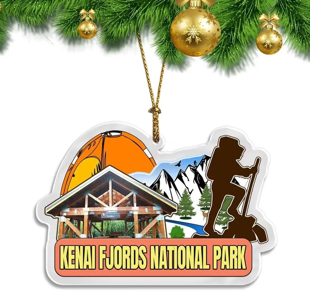 USA Kenai Fjords National Park Christmas Ornament Transparent Acrylic Xmas Tree Decoration Double Sided Pendant Travel Souvenir Collection Car Backpack Accessories