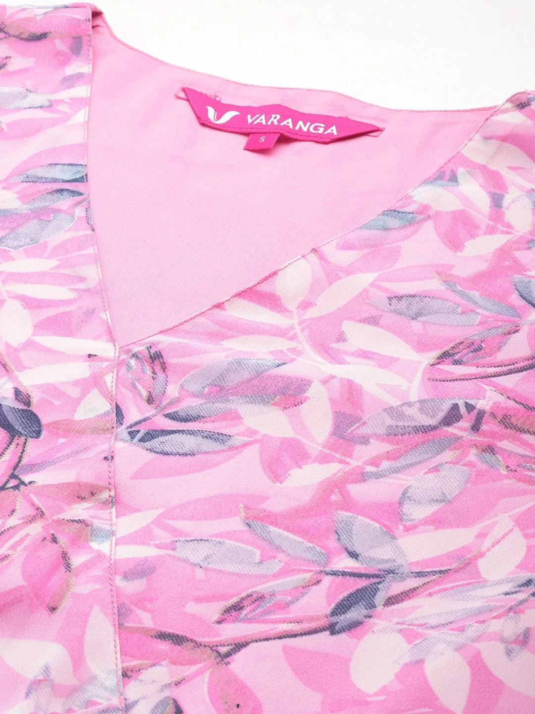 Varanga Women Pink Floral Printed Angarakha Style Anarkali Kurta Paired With Dupatta