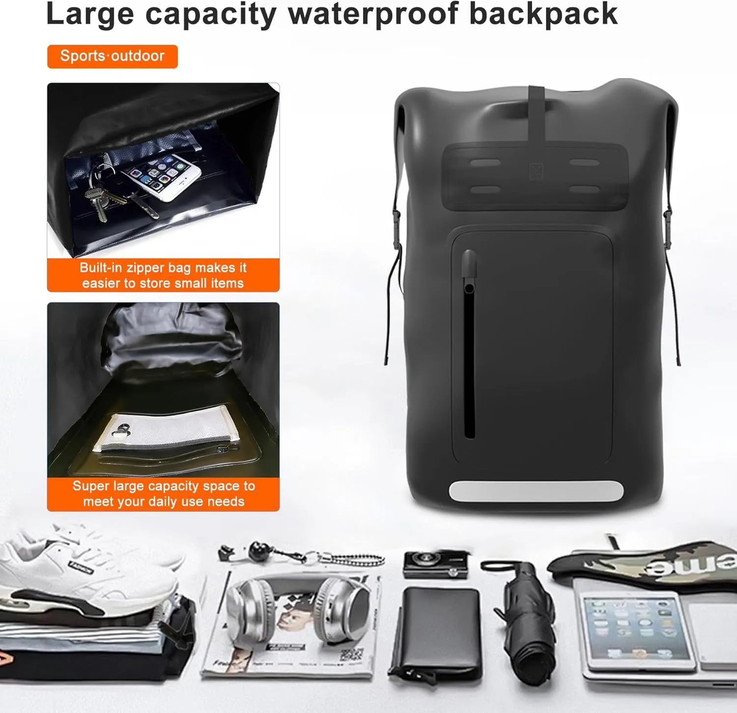 Waterproof BackpackHeavy Duty Hiking Backpack35/55/85L dry bag backpack waterproof for MenRoll-Top Closurefor Kayaking, Travel, Hiking, Fishing, Camping, Motorcycles (blue, 35L)