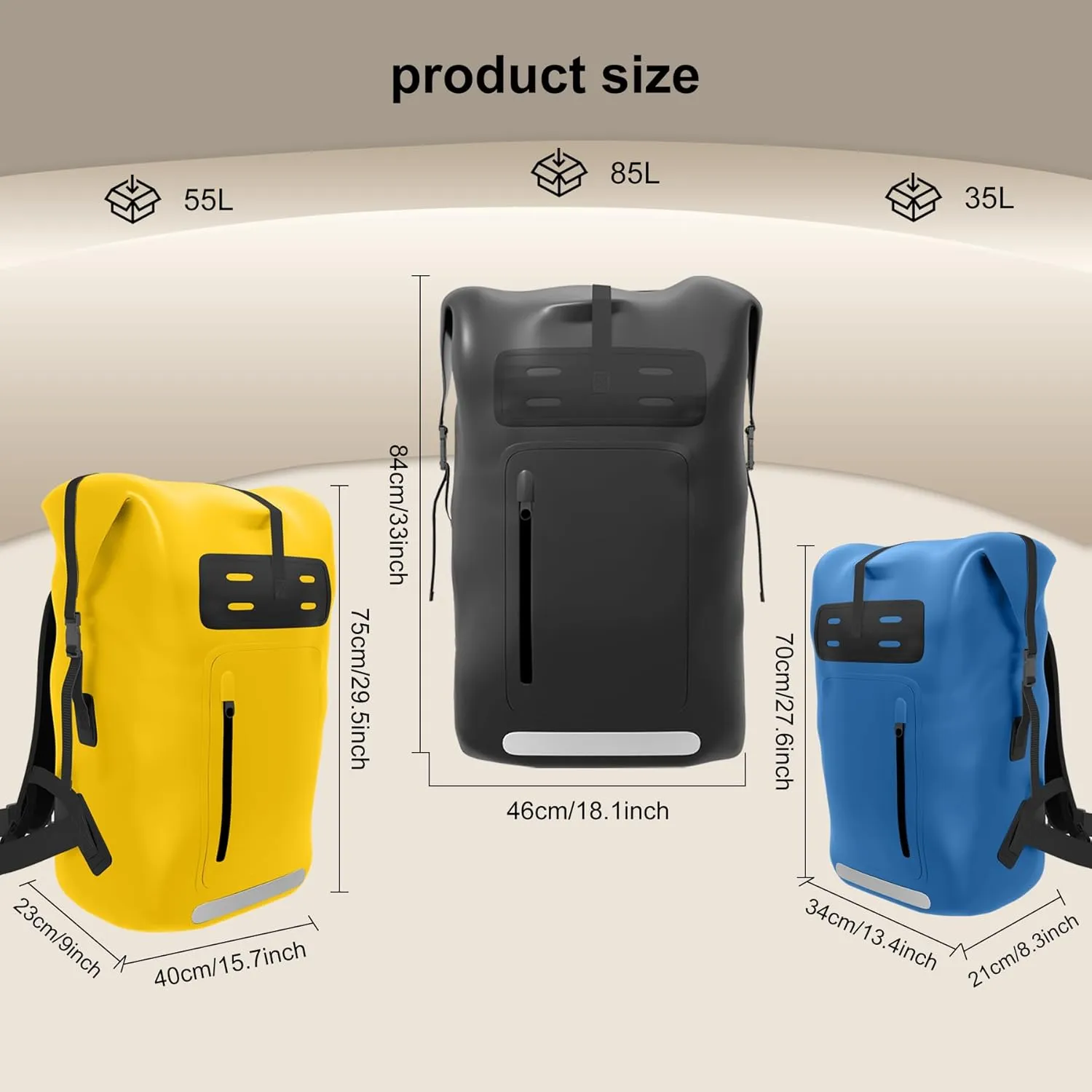 Waterproof BackpackHeavy Duty Hiking Backpack35/55/85L dry bag backpack waterproof for MenRoll-Top Closurefor Kayaking, Travel, Hiking, Fishing, Camping, Motorcycles (blue, 35L)