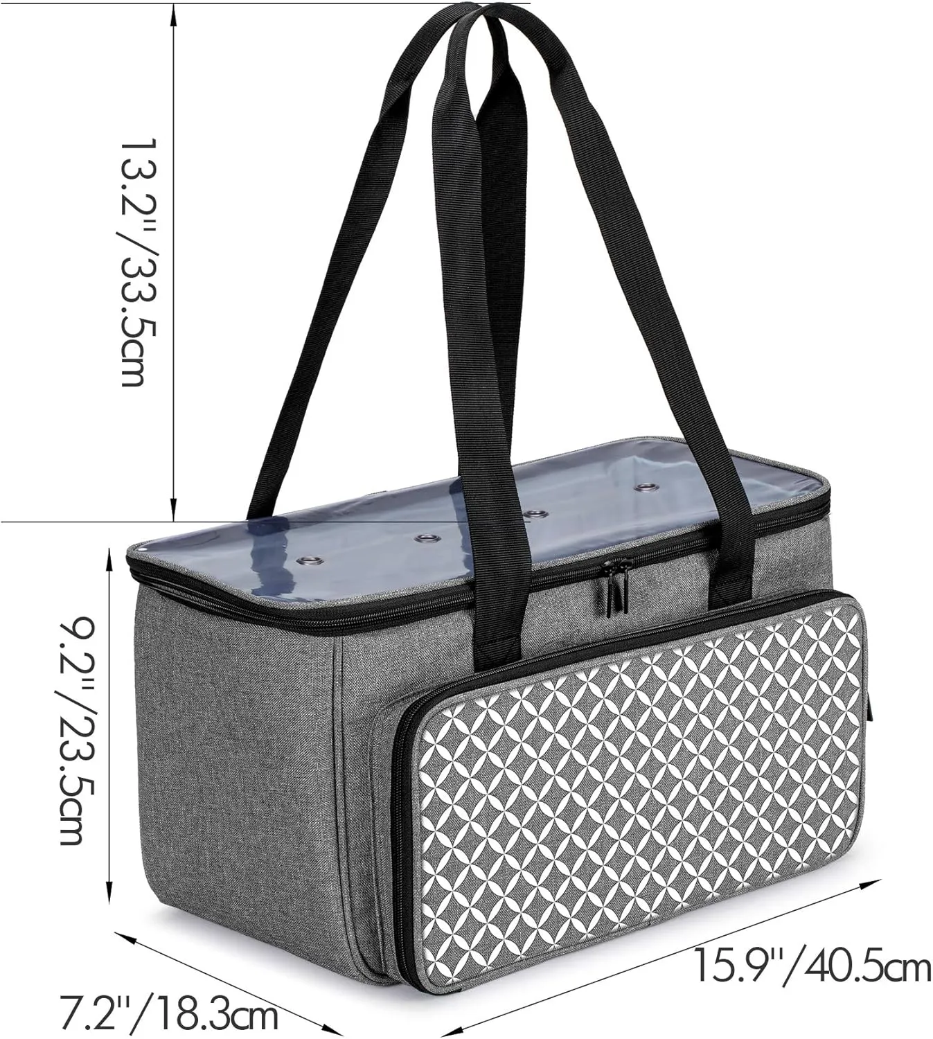 Yarwo Knitting Yarn Bag, Crochet Tote with Pocket for WIP projects, Knitting Needles(Up to 14) and Skeins of Yarn, Gray with Grid (Bag Only)