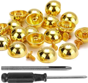 YORANYO 20 Sets 15X8MM Dome Spikes and Studs 19/32" Handbag Feet Gold Color Round Spikes Screw Back Studs and Spikes for Clothing Shoes Leather Craft Belts Bags Accessories with Installation Tool