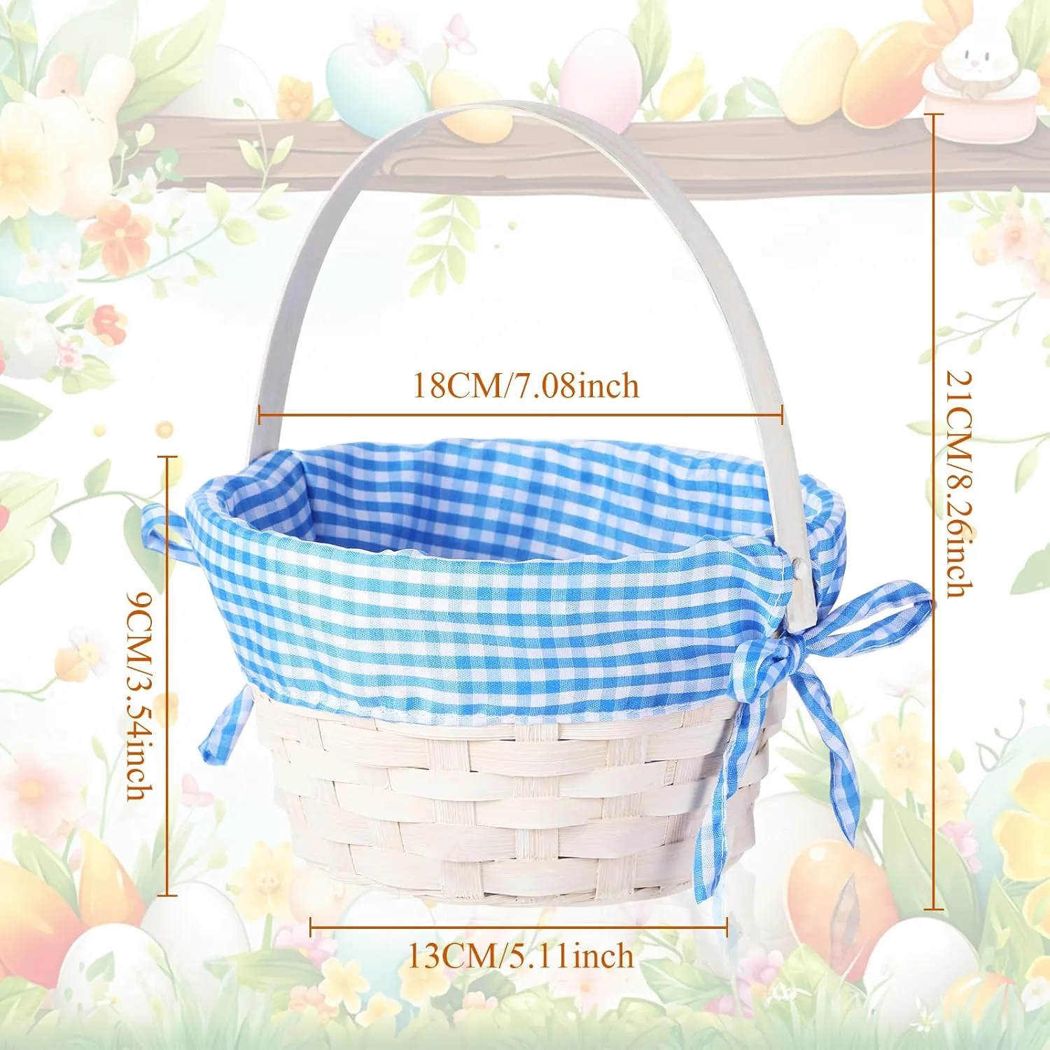 Yulejo Easter Woven Bamboo Basket Round Small Woven Basket with Handle Buckets for Easter Egg Hunt Picnic Party Supplies Birthday Decoration(6 Pieces, Plaid)