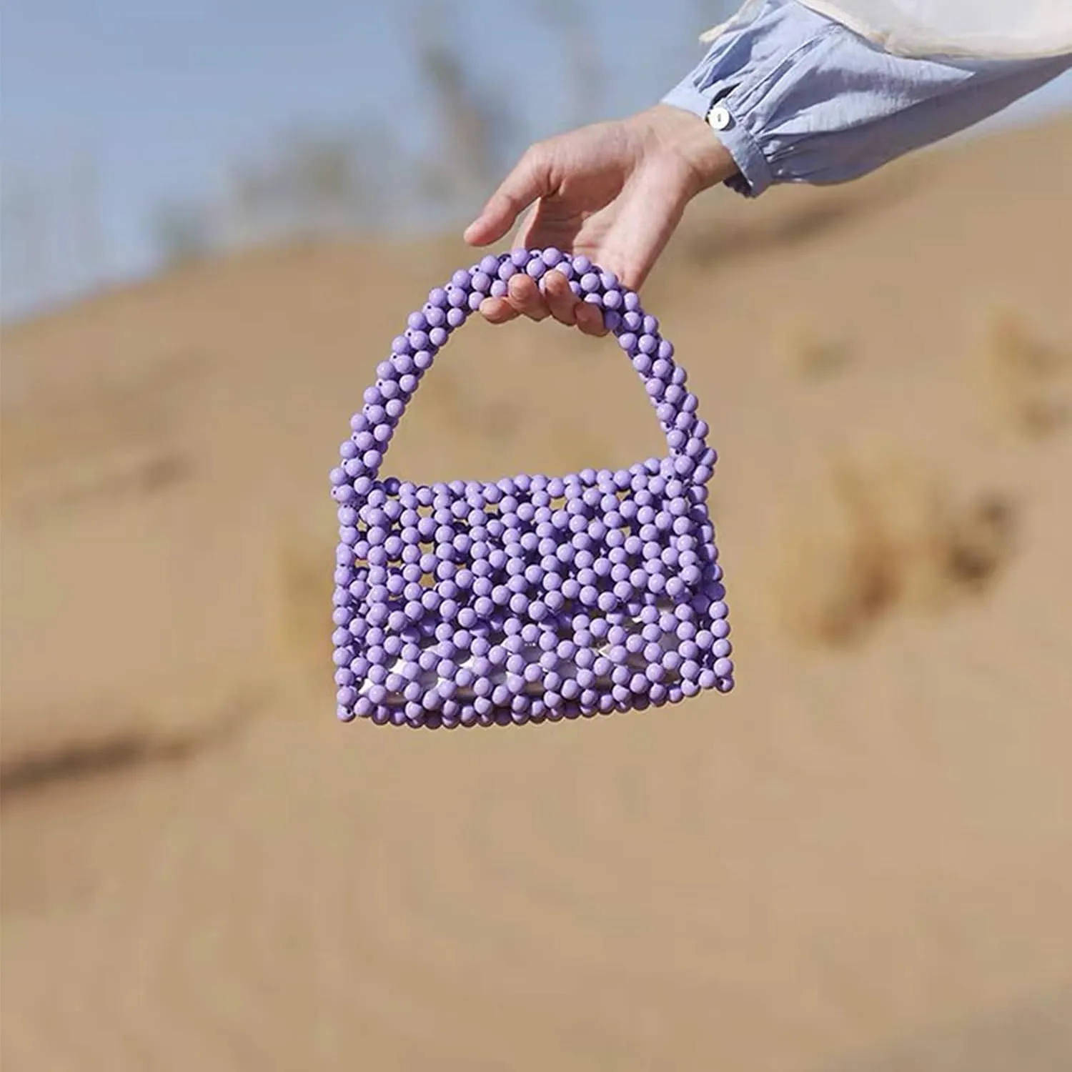 YUSHINY Candy Color Acrylic Beaded Hollow Handbag Evening Clutch Triangle Bags for Wedding Party